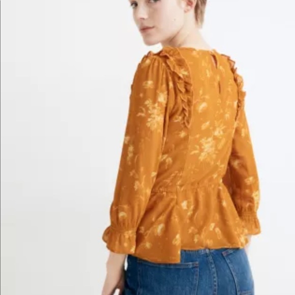 Madewell Ruffle Shoulder Botanical Floral Peplum - Picture 2 of 13